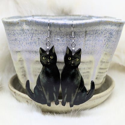 Black Cat Earrings Double Sided Vintage Halloween Earrings