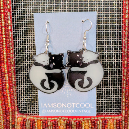 Two Cats Halloween Earrings Glow in the Dark Acrylic Layered