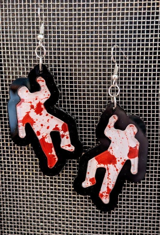 Chalk Outline Halloween Earrings Acrylic Layered