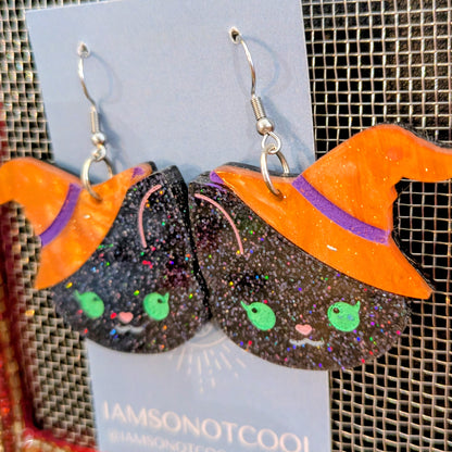 Cute Kitty Witch Halloween Earrings Acrylic Layered