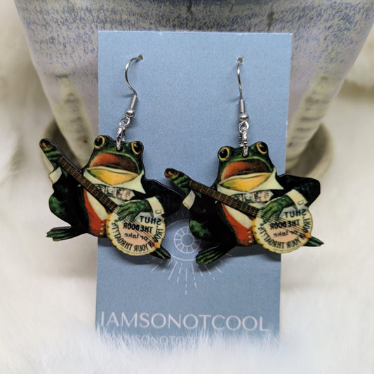 Banjo Frog Earrings Double Sided