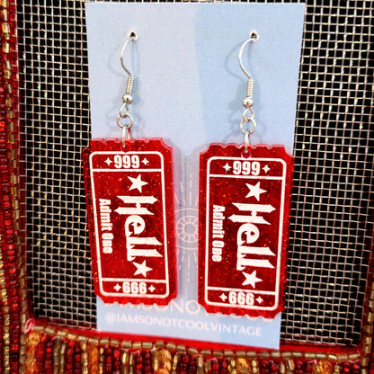 Ticket to Hell Halloween Earrings Acrylic Layered