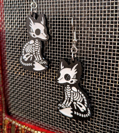 Fox Skeleton Halloween Earrings Acrylic