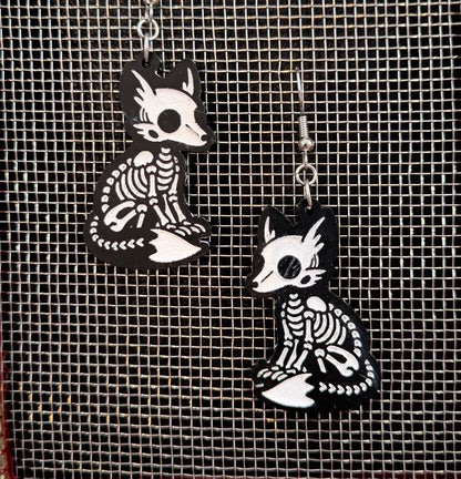Fox Skeleton Halloween Earrings Acrylic