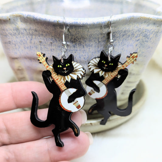 Banjo Cat Earrings Double Sided