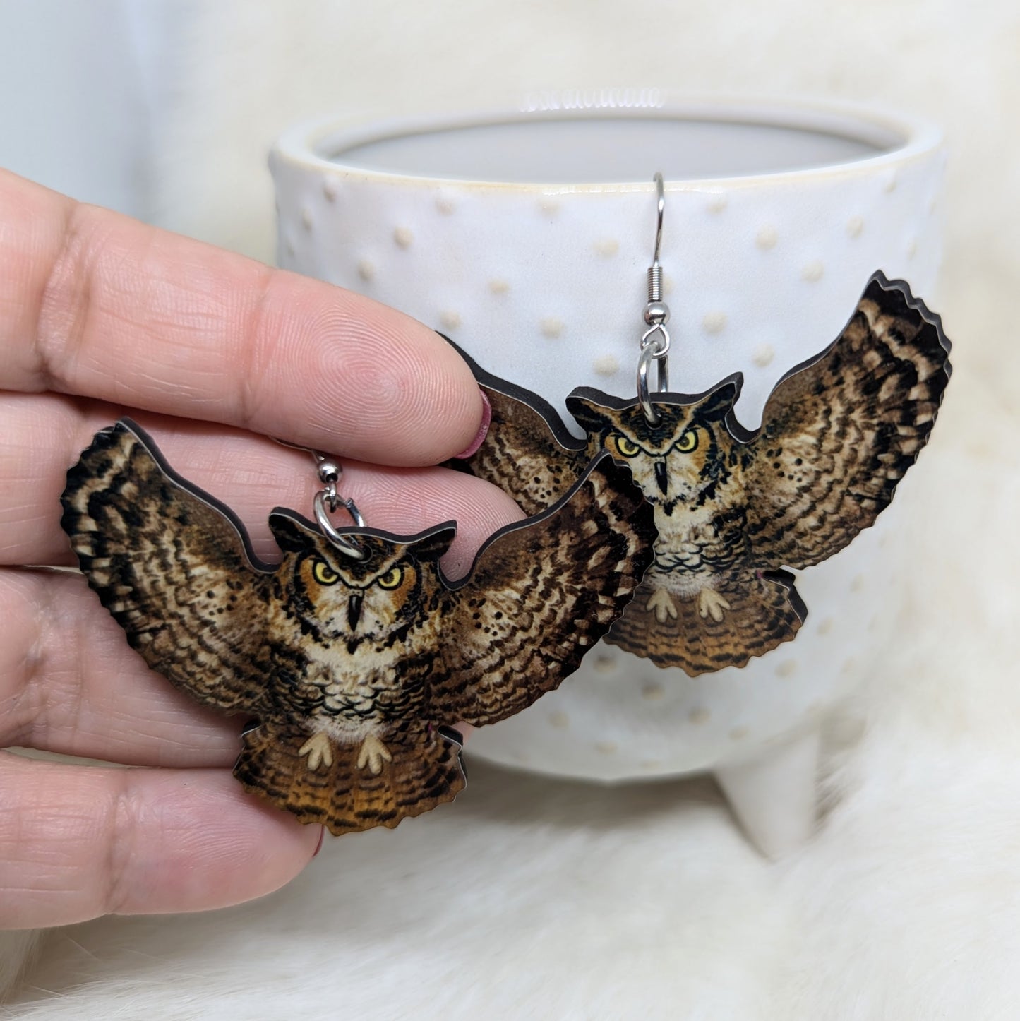 Owl Earrings Double Sided