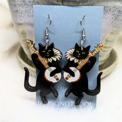 Banjo Cat Earrings Double Sided